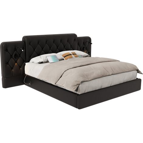 CHICFURN Letto 160x200 cm in pelle PU nera con testiera lunga e contenitore (1/5)