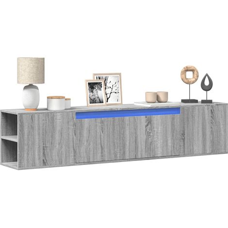 TV-Wandschrank mit LED-Beleuchtung Grau Sonoma 180x31x39,5 cm