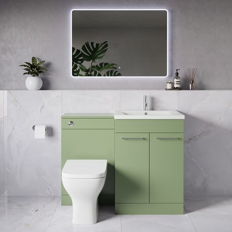 Napoli 460 Olive Green 1100mm 2 Door Vanity Unit Toilet Suite with Glide Basin - 1100mm - Chrome 160mm HandleWith Kingston Toilet Pan and Seat