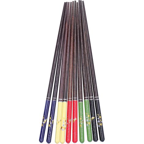 Baguettes en bois, 5 paires, réutilisables, antidérapantes, couverts ménagers (emballage en carton coloré) (1/5)