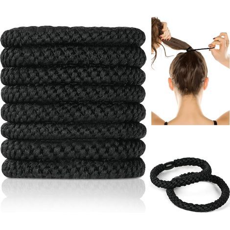 Elastique Cheveux, 8Pcs Noir Chouchous Elastiques Sans Métal, Élastiques À Cheveux Doux Tissé Accessoire De Coiffure Stylé Accessoire De Coiffure Stylé Pour Cheveux Épais Et Bouclés (1/5)