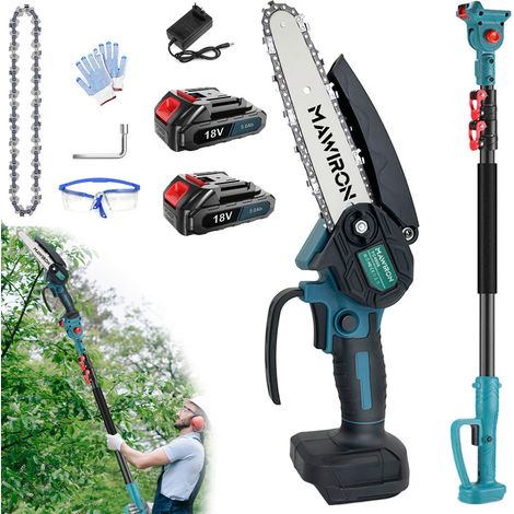 2-in-1-Akku-Teleskopstangen-Kettensäge, lange ausziehbare bürstenlose Kettensäge mit 2 Ketten, 2x3,0-A-Akku + Ladegerät, kompatibel mit Makita-Akku