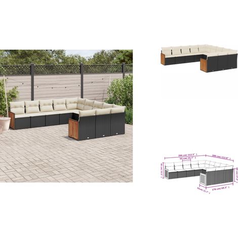 11-tlg. Garten-Sofagarnitur mit Kissen Schwarz Poly Rattan - Gartensorte - Gartenmöbelset - PE-Rattan Möbel - Outdoor Lounge Set - Balkonmöbel (1/3)