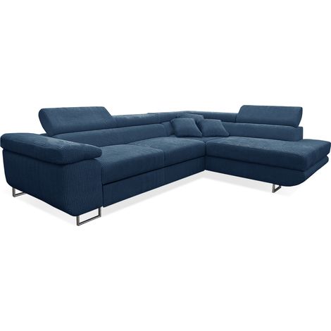 Ecksofa, gerade umwandelbar, 4-sitzig, Truhe Martin Cord Blau
