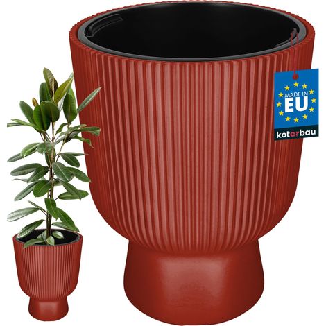 KOTARBAU® Pot de Fleur - Pot Plastique Plante Ø 39 cm - avec Bac Intérieur - Pot de Jardin - Pot de Fleur Exterieur -  H : 49 cm - PVC - Cuivré - Nervuré (1/4)