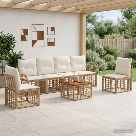 Salon de jardin d’angle modulable 7 pièces en poly rotin blanc naturel et crème - PANGIVO (1/5)