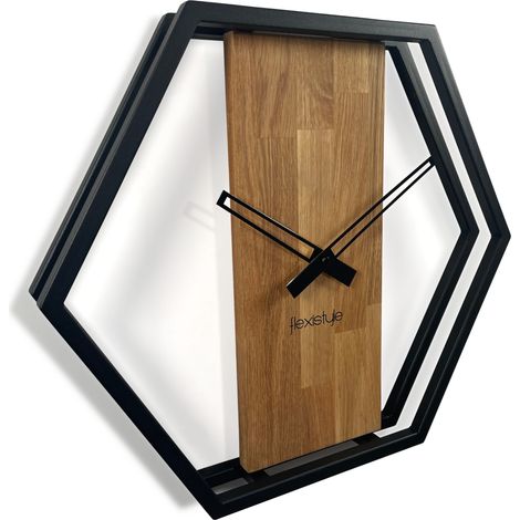 Holzwanduhr für das Wohnzimmer LOFT HEXAGON 50 cm