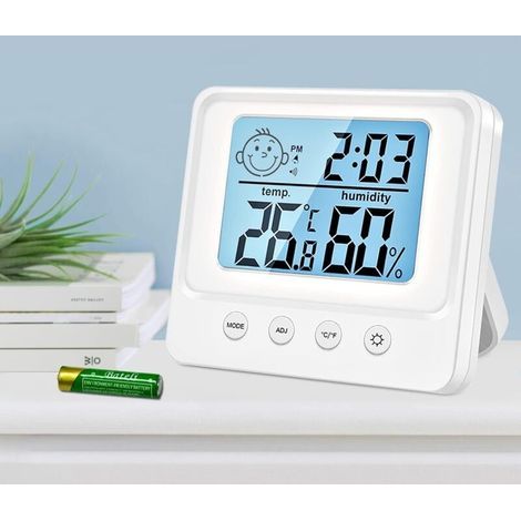 Innenthermometer Hygrometer, Feuchtigkeitssensor Innenwetterstation, intelligente Hintergrundbeleuchtung, Uhr, Datum, umschaltbar °C / °F, Thermometer für Zuhause, Bürohygrometer, Gewächshaus (1/4)