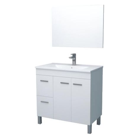 ONDEE ZEN - Meuble de salle de bain à poser AKTIVA - 80cm - Blanc - Mélaminé - Livré en kit
