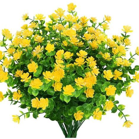 Artificial Flowers Outdoor, Plastic Fake Greenery for Indoor and Outdoor Hanging Planter, Decor for Home, Office, Wedding or Farmhouse, 8 Pack, Yellow - RAP (1/5)