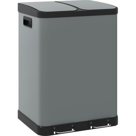 HOMVRA Doppel-Mülleimer 2 x 30 L mit Pedal und Deckel, graues Metall (1/5)