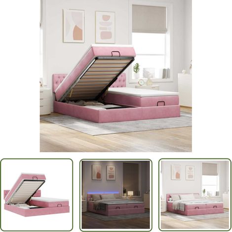 vidaXL Cadre de lit ottoman avec matelas rose 200x200 cm velours (1/5)