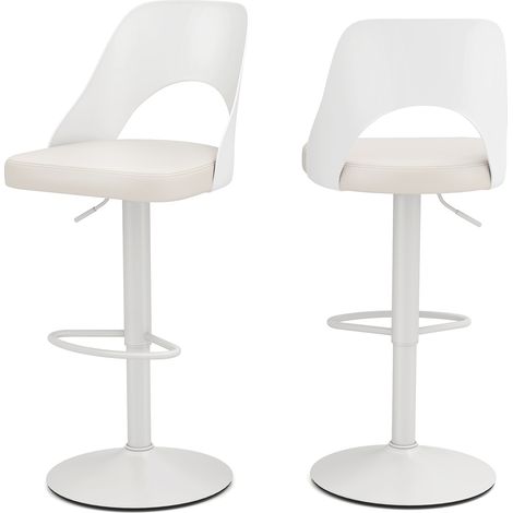 Ensemble de 2 Tabourets de Bar Ergonomiques de Hauteur Comptoir avec Siège Élargi,Repose-Pieds,Chaises de Bar Pivotantes Réglables, Blanc (1/5)