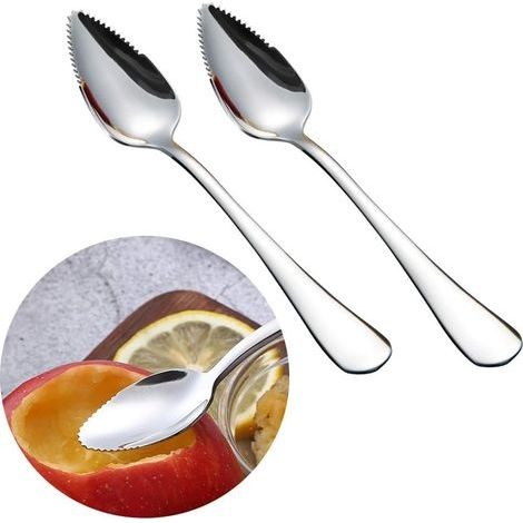 CuillèRe à Pamplemousse en Acier Inoxydable 2pcs Cuillère à Dessert, Acier Inoxydable cuillère, Convient pour Apple, Kiwi, Papaye, Orange et CrèMe GlacéE (Argent) (1/5)