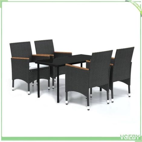 Ensemble à manger de jardin - FAFEICY - 3099343 - Noir - Résine tressée résistante à l'eau - Table 140x70x74 cm, 4 chaises (1/5)