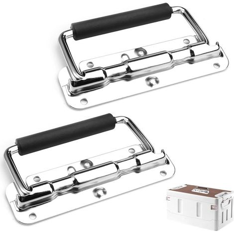 Pièces Poignée de Coffre, 110mm Poignee pour Caisse Poignées  En acier inoxydable - Avec couvercle en caoutchouc isolé - Pour porte de boîte à outils (1/5)