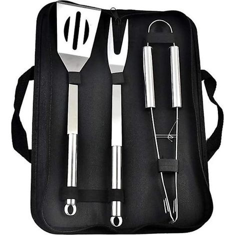 3-teiliges Grillbesteck-Set aus Edelstahl: Pfannenwender, Grillzange, Grillgabel – professionelles Grillset (1/5)