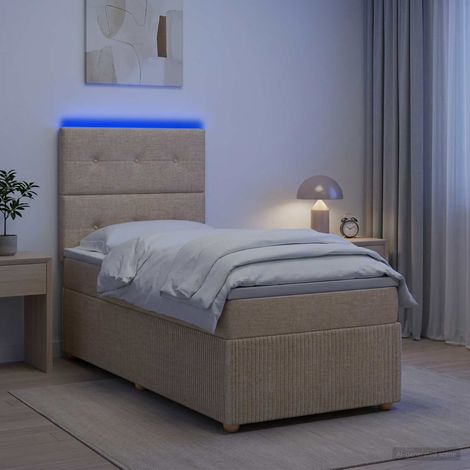 Cama de muelles con LED y colchón Crema 100 x 200 cm Tela (1/5)
