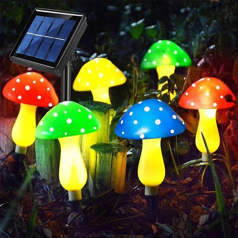 Guirlande Lumineuse Exterieur Solaire 2M, 6 LED Luminaires Solaires Champignon, Étanche Paysage Pathway Patio Stake Lumière Décoration Balcon pour Jardin Cour Noël, Blanc Chaud (1/5)