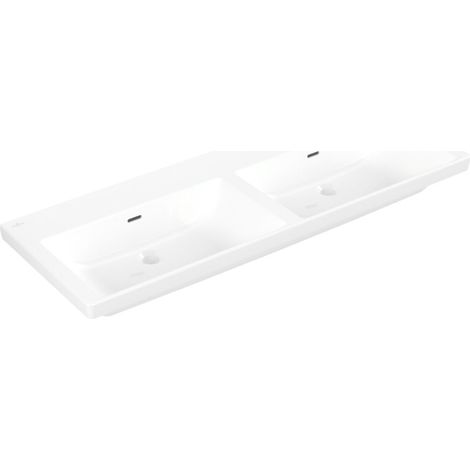 Meuble vasque double rectangulaire VB Subway 3.0 1300 x 475 mm avec trop-plein. Blanc alpin