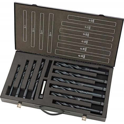 Set di punte elicoidali DIN345 HSS rollgewalzt 14-30mm 2mm stg. + Cassa in metallo FORTIS da 25 mm (1/5)