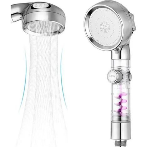 Pommeau de Douche economie d'eau, Pommeau de Douche à Helice Haute Pression avec filtre en coton intégré, 3 modes de sortie d'eau (1/4)