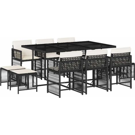 Maison Exclusive - 11-tlg. Garten-Essgruppe mit Kissen Schwarz Po
