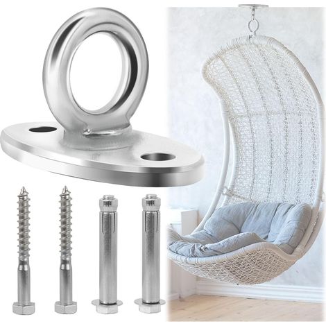 Crochet Suspension de Plafond Charge Plaque Oeillet à œIl en Acier Inoxydable 304 à Boulonner 450 KG Capacité avec 4 Vis Fixation pour Lourde Chaise Fauteuil Yoga Hamac Sac de Boxe (1/5)
