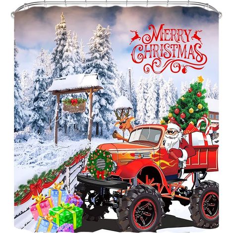 Weihnachtsduschvorhang für Badezimmer, wasserdicht, strapazierfähig, waschbar (1/4)