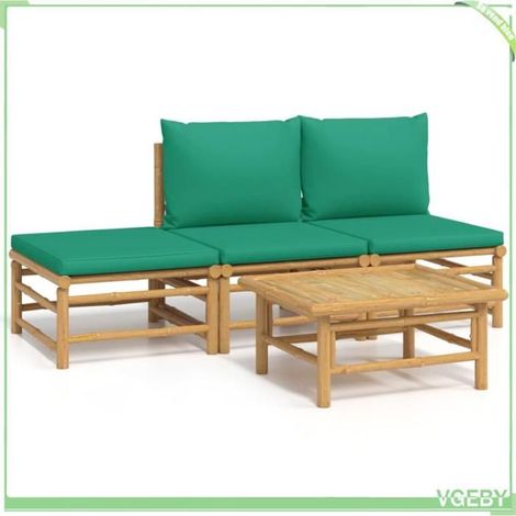 Salon de jardin - FAFEICY - 3155171 - Bambou huilé - Modulaire - Coussins verts (1/5)