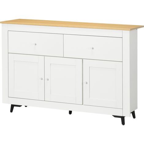 HOMCOM Credenza Cucina con 2 Cassetti e 2 Armadietti in Truciolato Bianco Legno