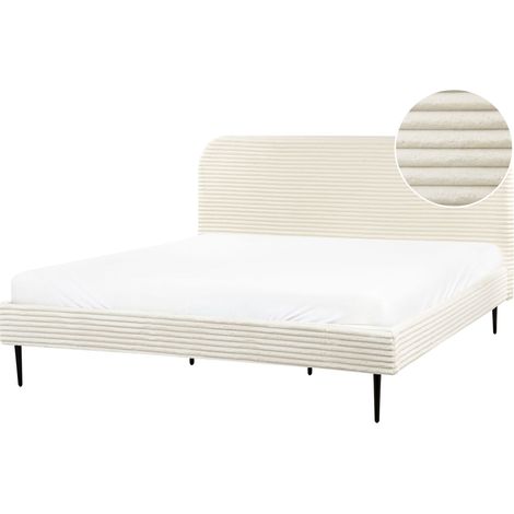 Letto matrimoniale velluto a coste bianco sporco minimalista 180 x 200 cm Flayat