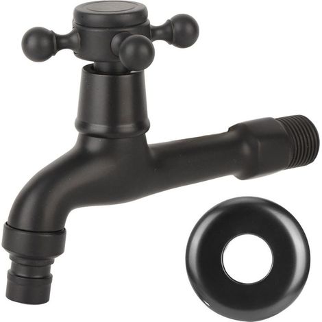 Robinet de salle de bain froide simple rétro, Robinet de Lavabo mural en laiton antique G1/2 pouce, Robinet de salle de vadrouille mural à poignée croisée, Noir (1/5)