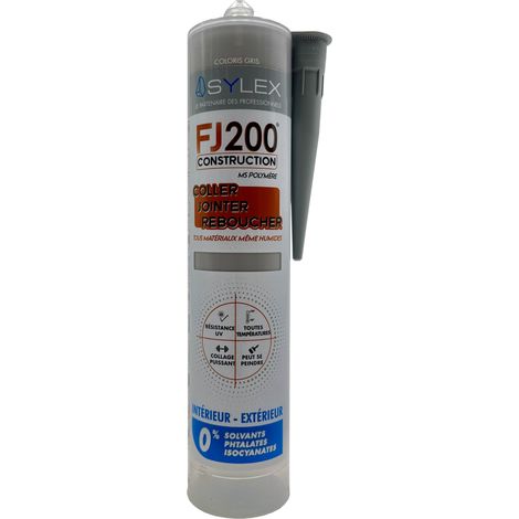 Mastic Coller, Jointer et Sceller 290ml Sylex Construction FJ 200 Couleur: GRIS