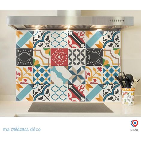 Fond de hotte : Carreaux ciment pop art - Alu composite - 60 cm - 45 cm (1/5)