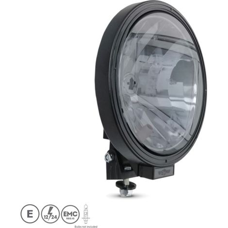 23 cm SIM BLACK EDITION – runder Halogen-Nebelscheinwerfer mit gerichteter Lichtabgabe, schwarzem Glas, 12 V–24 V, E-Prüfzeichen