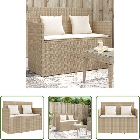 vidaXL Sitzkissen -  Gartenbank mit Kissen Beige Poly Rattan