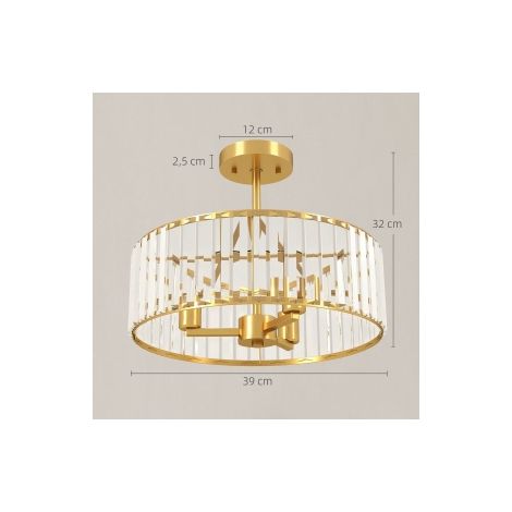Luminaire de plafond, design lustre, abat-jour en cristal, 3 ampoules, métal, doré (1/5)