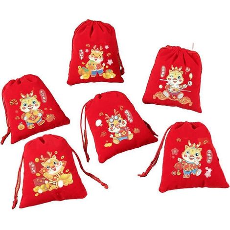 Lot de 6 sacs cadeaux de Nouvel An, résistants, avec fermeture à cordon, pochettes de rangement portables (1/4)