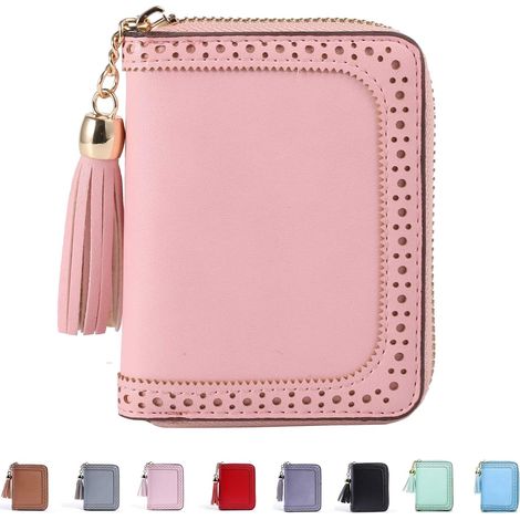 Porte-cartes de crédit pendentif pompon en cuir pour dames (① rose fille)