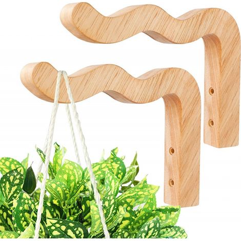Lot de 2 crochets de suspension en bois en forme de vague 17 cm pour paniers suspendus, pots de fleurs, lanternes, carillons (1/5)