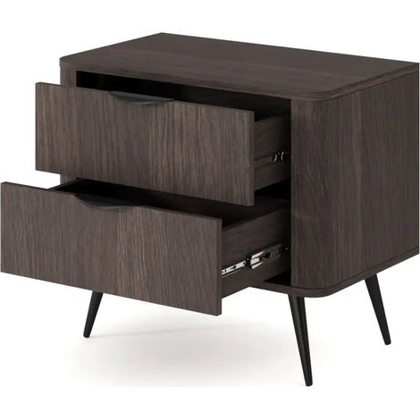 SELENA - Table de chevet 2 tiroirs 63 cm bois de chêne - Chêne foncé (1/5)