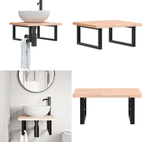 Waschbeckenregal Wandmontage Stahl und Massivholz Buche - Wandmontage - Holz Waschtisch (1/5)