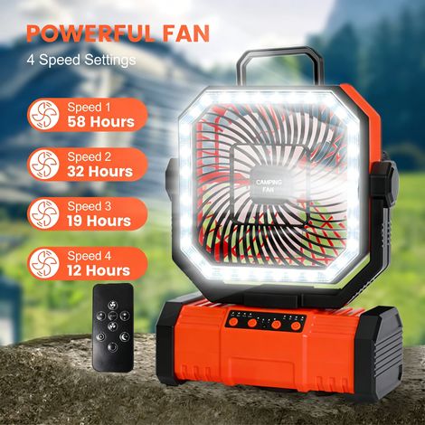 (Orange) Ventilateur portable avec un crochet rotatif à 360°, adapté aux tentes de pêche, aux bureaux, etc. (1/5)