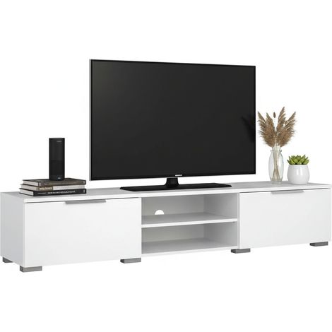 Dmora - Mobile porta TV Ammiro, Credenza da soggiorno, Armadio basso per TV, Base parete attrezzata, 173x40 h33 cm, Bianco lucido