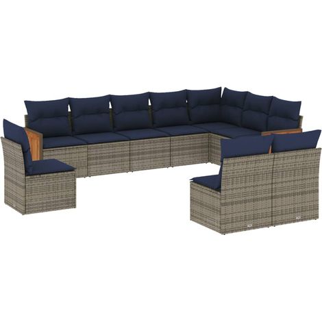 10-teiliges Gartensofa-Set mit Kissen, grau, Polyrattan vidaXL (1/5)