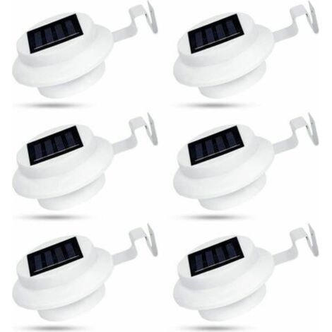 Set of 6 outdoor solar gutter lights with 3 LEDs - IP44 waterproof - For fence, entrance, driveway - White,