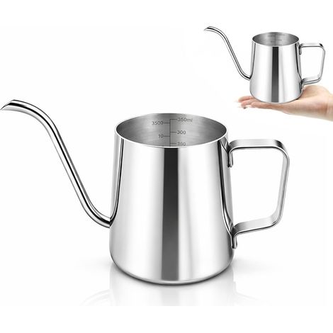 Petit arrosoir pour plantes d'intérieur - 355 ml - Mini arrosoir en métal avec long bec et poignée - Petit pot d'eau en acier inoxydable pour plantes d'extérieur, jardin, fleurs et maison (argenté) (1/5)