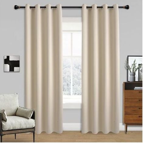 Rideau Beige - Rideaux à Oeillets Décoration de Fenêtre Isolation Thermique Barrière à l'énergie Solaire et Le Rayon UV pour Chambre, 132 x 213 cm, Lot de 2, Jaune Beige H477 (1/3)