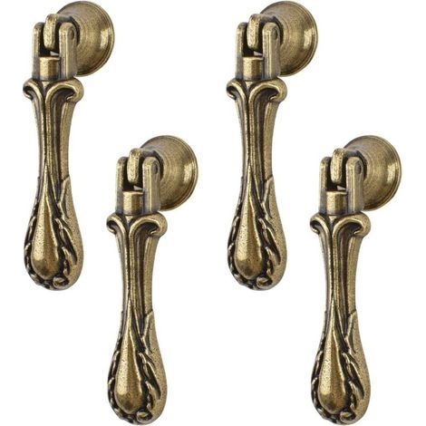 Set di 4 maniglie a sospensione a forma di goccia in stile vintage, in lega di zinco color bronzo verde, con un singolo foro, ideali per armadi, guardaroba, credenze, cassetti, porte e mobili decorati (1/5)